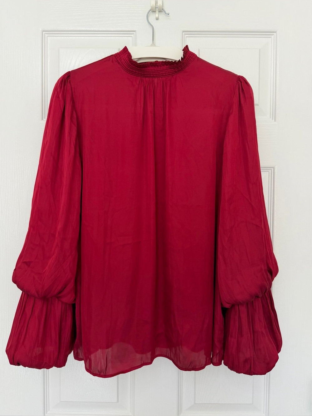 T Tahari Balloon Sleeve Mock Neck Blouse Crimson XL NWT